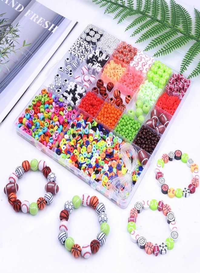 BBita 2480pcs Sports Ball Polymer Clay Beads Charms for Friendship Bracelets Making Kit Cute Fun Beads DIY Arts Crafts Birthday Gifts for Kids Girls Baseball Basketball Soccer Rugby Volleyball Football Bead - Image 4